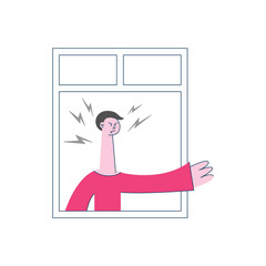 Vector angry man threatening gesture of the window