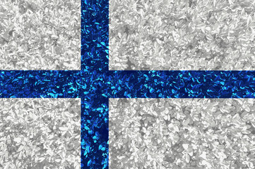 Obraz premium Finland flag with texture of leaves and bushes. Background wallpaper for installation and design. Space for text.