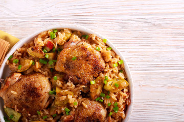 Chicken thighs with rice and zucchini casserole