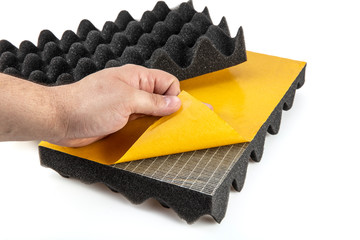 The pattern of the soundproof panel of polyurethane foam. Acoustic foam wall.
