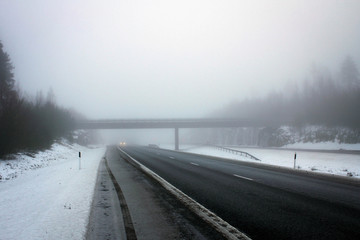 Misty winter road near Naantali, Finland