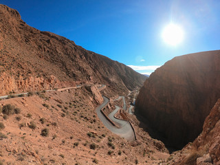 Serpentine mountain trail in Gorges Dades in high Atlas, Morocco
