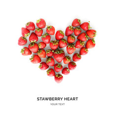 Creative layout made of strawberries in the shape of heart . Food concept. Strawberry on the white background.