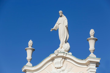 Obraz premium Pauline monastery in Poland. St. Mary's Sanctuary in Czestochowa. Important place of pilgrimage in Poland. Sculpture of Jesus in Jasna Gora.