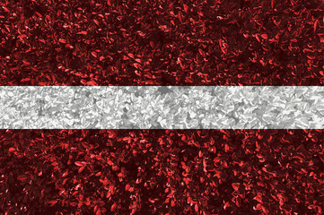 Latvian flag with texture of leaves and bushes. Background wallpaper for installation and design. Space for text.