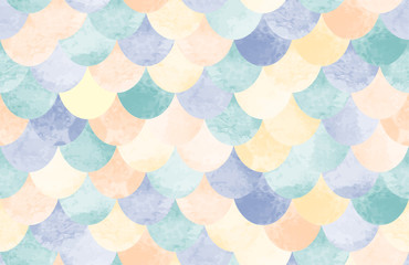 Texture of fish scales and waves. Vector watercolor seamless colorful fish skin. Abstract  background. © Elena_Bezzubtseva