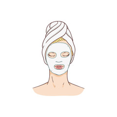 Vector woman with facial mask, face skin treatment