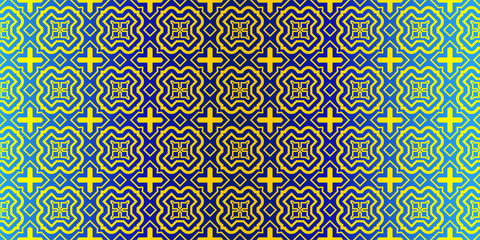 Obraz premium Abstract Repeat Backdrop With Lace Traditional Geometric Ornament. Seamless Design For Prints, Textile, Decor, Fabric. Super Vector Pattern. Blue yellow color