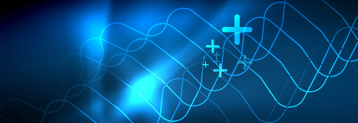 Neon glowing techno lines, hi-tech futuristic abstract background template with square shapes