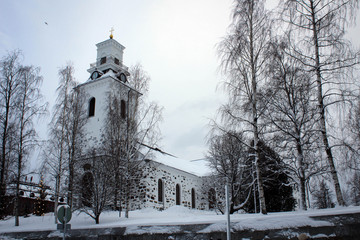 Fototapeta na wymiar Kuopio Cathedral view by winter, Finland