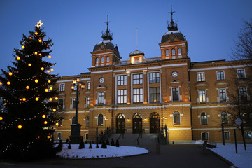Oulu city hall with pine tree view by winter, Finland