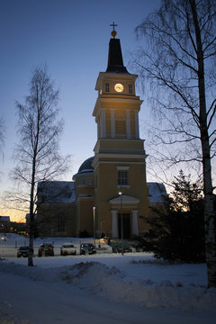 Oulu Cathedral view by twilight, Finland