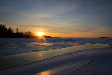 Frozen Bothnian Bay view near Kemi, Finland