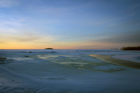 Frozen Bothnian Bay view near Kemi, Finland