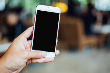 Women hand holding smartphone blank screen