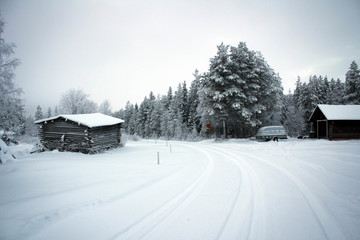 Scenic winter road view, Finland