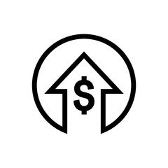 Money increases icon vector. dollar rate increase icon. Money symbol with stretching arrow up. rising prices. 