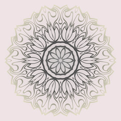 Fashion Design Print With Floral Mandala Ornament. Vector Illustration. Oriental Pattern. Indian, Moroccan, Mystic, Ottoman Motifs. Anti-Stress Therapy Pattern. Beige pastel color