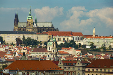 Obraz premium Panorama of Prague roofs and St. Vitus cathedral, Prague, Czech Republic