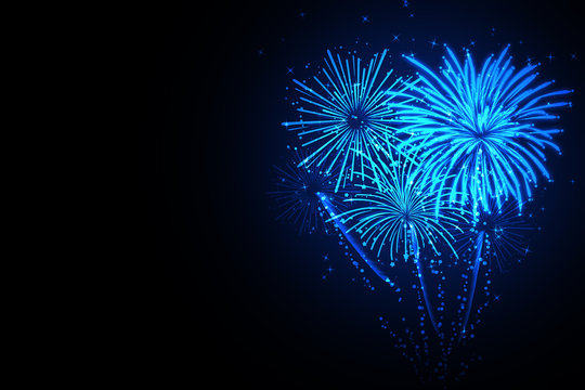Beautiful festive blue fireworks on black background