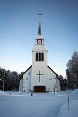 Fototapeta na wymiar Kuusamo Holy Cross church view, Finland
