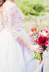 bride in pink dress