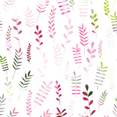 Field foliage seamless pattern. Vector outline leave background