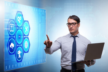 Businessman in futuristic stock trading concept