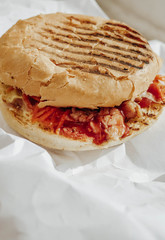 American cuisine burger on white background. Place for text