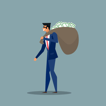 thief carrying money bag, blue suit clip art preview