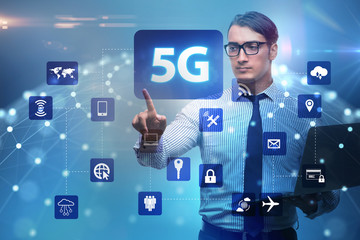 5g internet concept with businessman pressing buttons