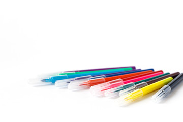 Colorful marker pen set isolated on white background .Vivid highlighter and blank space for design.