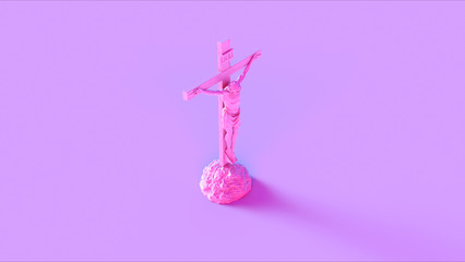 Pink Jesus Christ on the Cross with a Crown of Thorns Jesus of Nazareth King of the Jews Statue 3d illustration 3d render