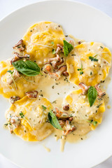 chanterelle ravioli with white sauce