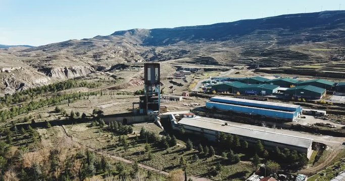 View from drone Center for Study of Mining Poso Pilar, Escucha, Spain
