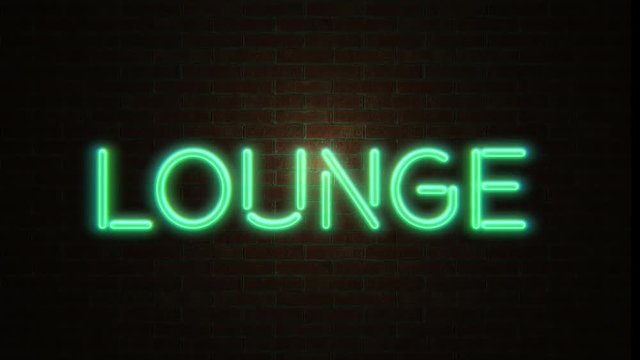 Lounge Neon green Light on Brick Wall.  Flickering Neon Sign Style, loop. 4k