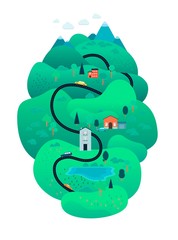 Vector rural landscape road path tree mountain