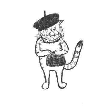 Illustration Of Female Cat In Beret With Hat