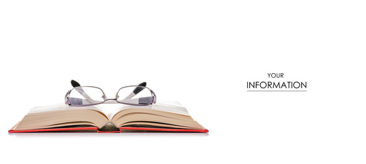 Books and glasses for vision pattern on a white background. Isolation