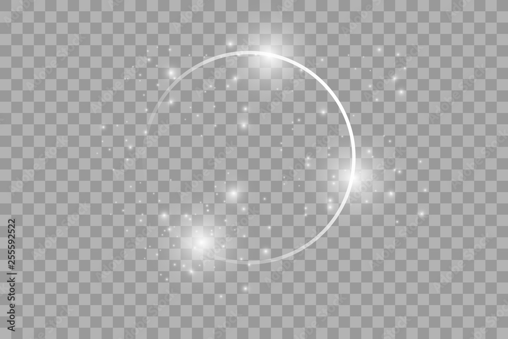 Sticker vector light ring. round shiny frame with lights dust trail particles isolated on transparent backgr