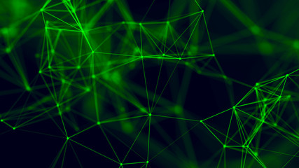 Big data visualization. Abstract background with connecting dots and lines. 3D rendering. High resolution.
