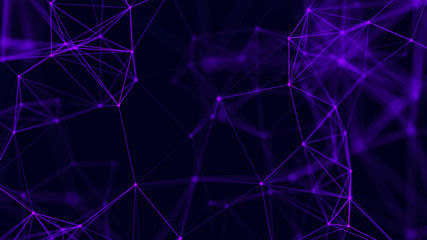 Big data visualization. Abstract background with connecting dots and lines. 3D rendering. High resolution.