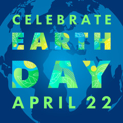 Happy Earth Day typography design.Letters with fluid shapes,tiny leaves and Earth silhouette on a background.Earth Day concept perfect for prints, flyers,banners design and more.Celebrate Earth Day.