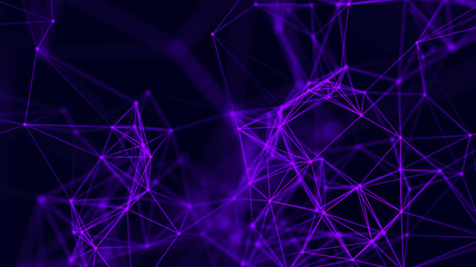 Big data visualization. Abstract background with connecting dots and lines. 3D rendering. High resolution.