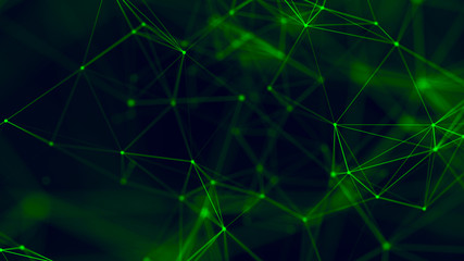 Big data visualization. Abstract background with connecting dots and lines. 3D rendering. High resolution.