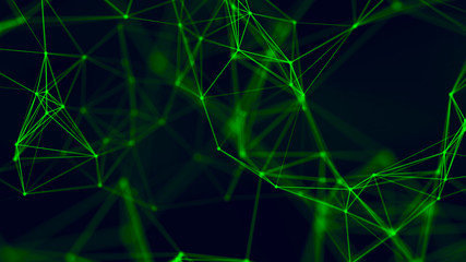 Big data visualization. Abstract background with connecting dots and lines. 3D rendering. High resolution.