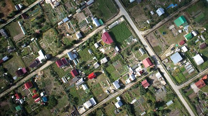 view from the drone to the small village