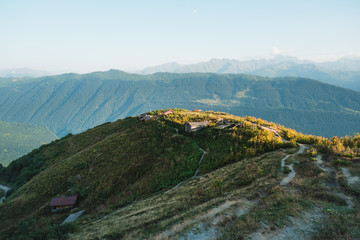Fototapeta premium picturesque view of green mountains, amazing landscape, Georgia, Asia