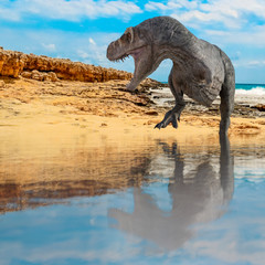 Tyrannosaurus on the water walking on water