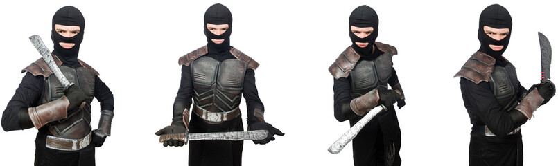 Young funny man in armour suit 